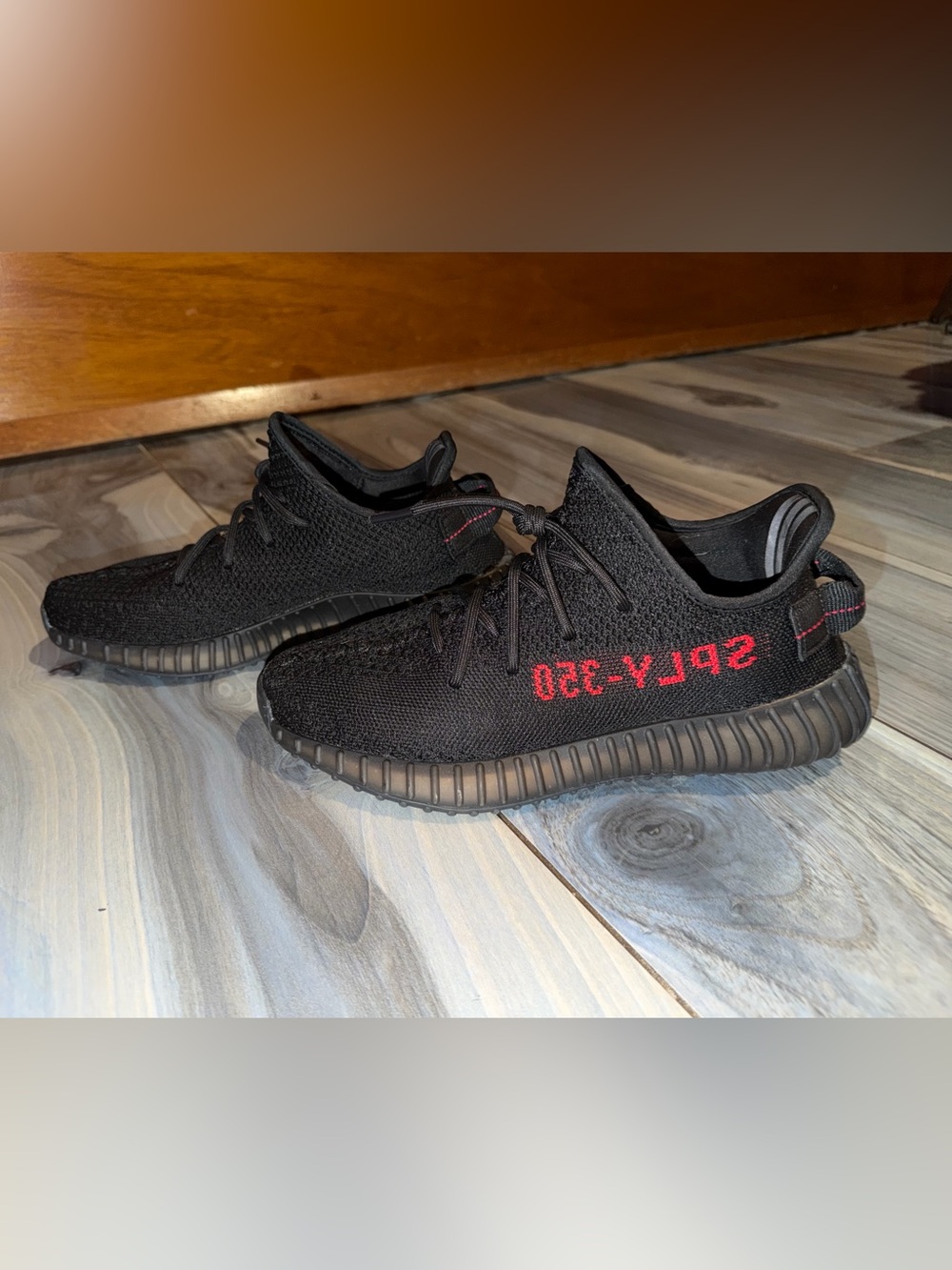 Yeezy Kids Black Knit Sneakers with Red SPLY-350 Accent